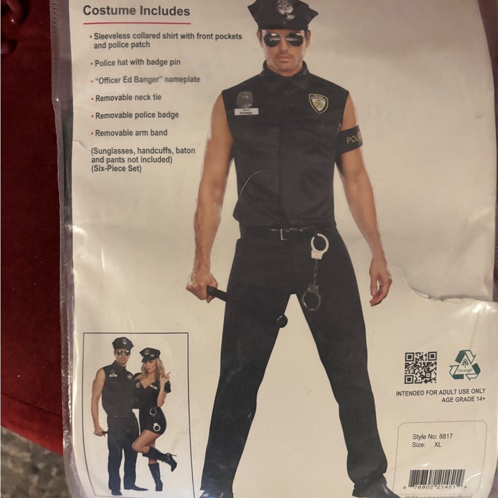 Black Halloween Police Officer Costume with Cap and Accessories